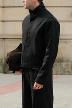 Boxy cropped wool jacket side profile